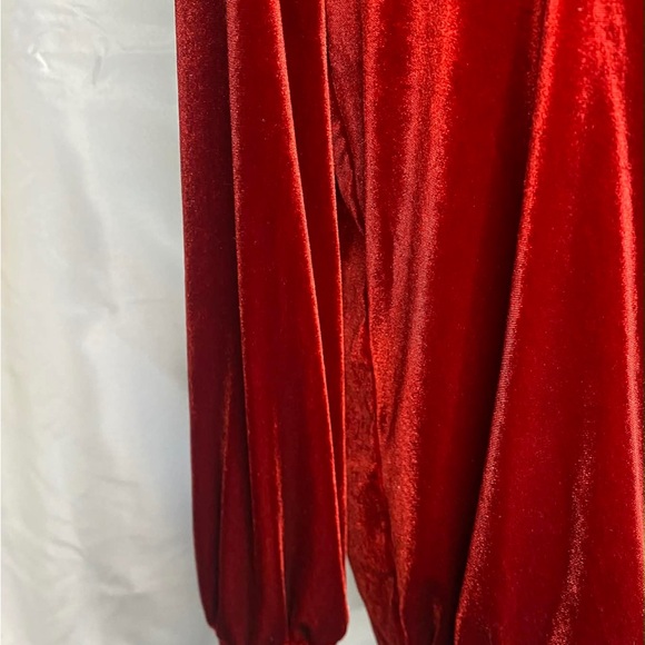 Wonderly Red Velvet Draped Surplice V-Neck Blouse - Size Medium - Picture 6 of 8